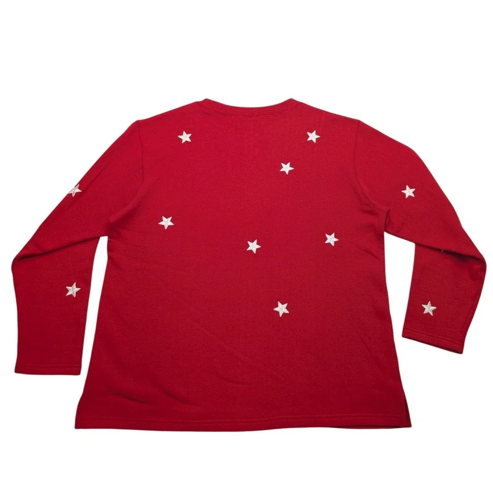 The Quacker Factory Sweatshirt Women Large Red Embroidered Stars Rhinestone - Picture 2 of 9